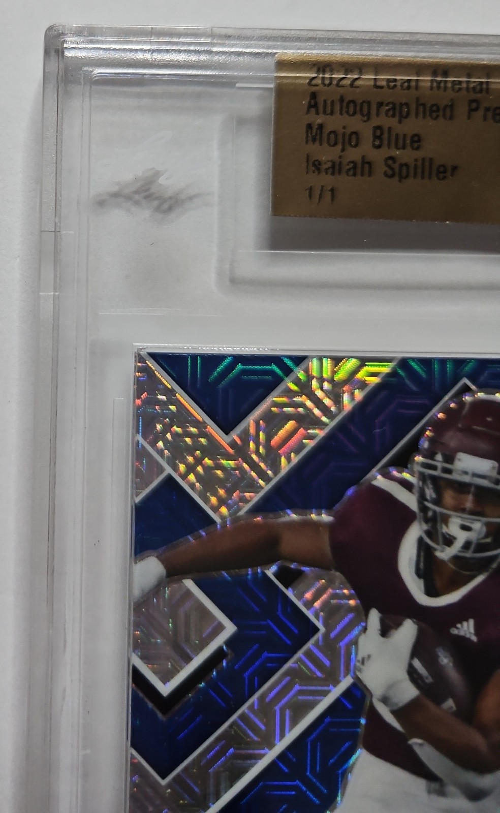 2022 LEAF METAL MOJO BLUE ROOKIE SP 1/1 AUTO ISAIAH SPILLER LOS ANGELES CHARGERS view 2