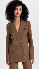 BARDOT Chestnut Brown Pinstripe Classic Double Breasted Blazer SZ 2- has pull 