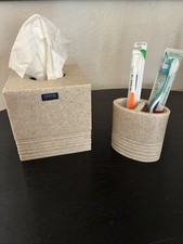 Coastal Collection Bathroom Tissue Holder Toothbrush Holder Sandstone Look