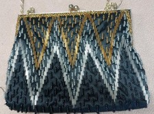 Used Black Beaded Evening Clutch Shoulder Bag Purse VTG Formal