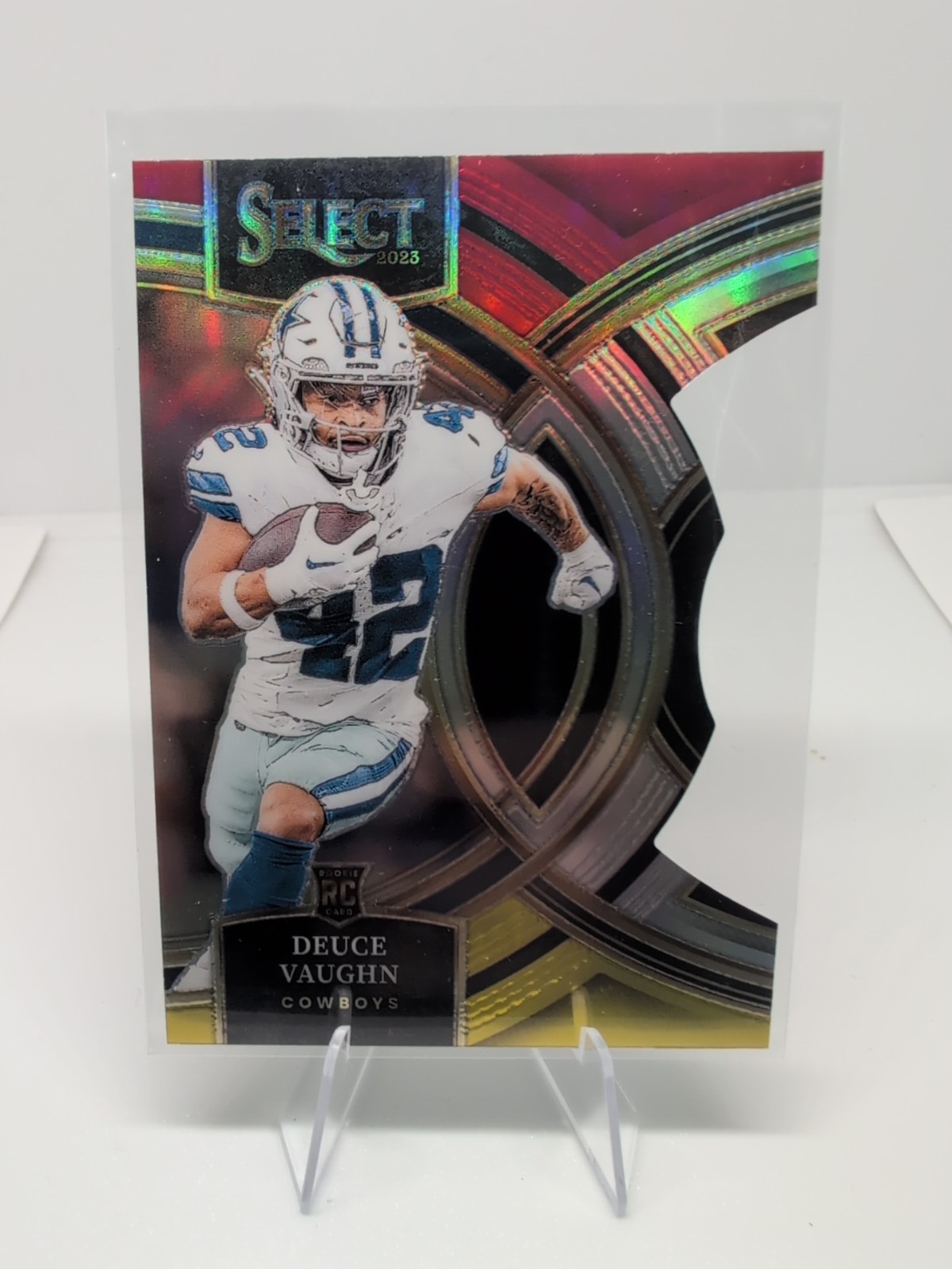 2023 Panini Select  Premier Level Deuce Vaughn #128 Red & Yellow Prizm Die-Cut