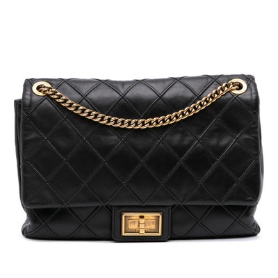 Chanel Large Reissue 2.55 Diamond Debossed Kalbsleder Cosmos Flap Noir