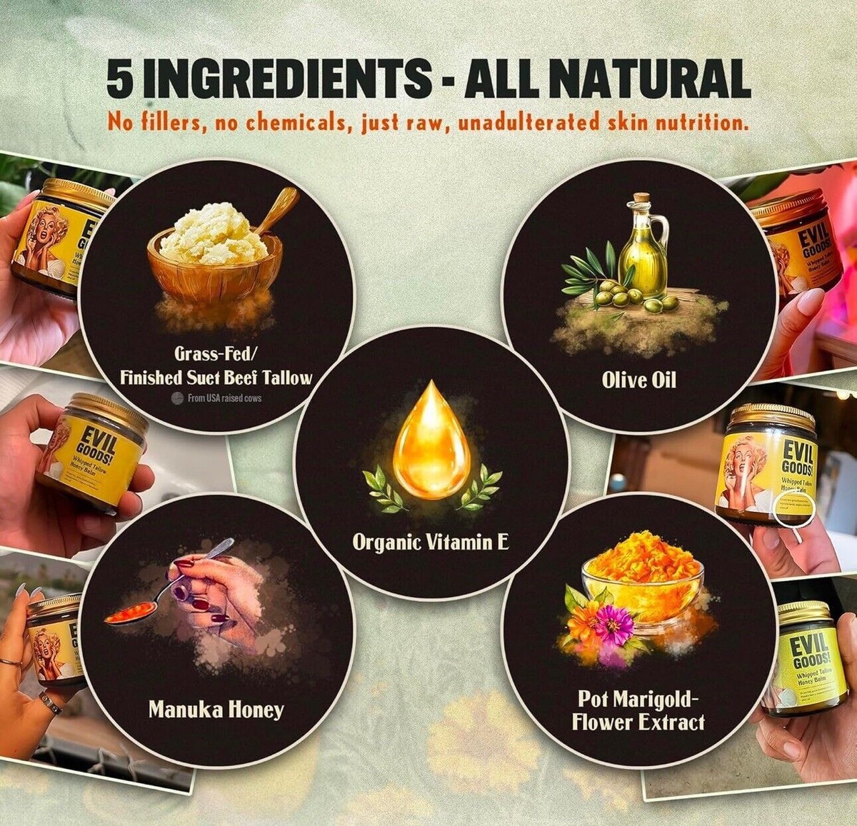 Crème Hydratante Au Suif De Bœuf Evil Good - 100% Naturelle - Pour Le Visage - 120 Ml - Valable Jusqu'en 2027