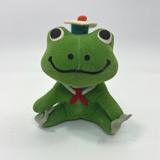 Vintage Dakin Green Frog Plush Sailor Hat Red Bow Flocked Stuffed Animal Toy