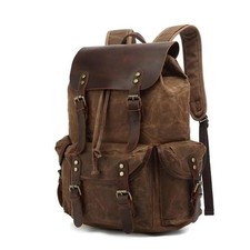 Genuine Leather Canvas waxed Backpack Travel Rucksack Laptop Bag Brown