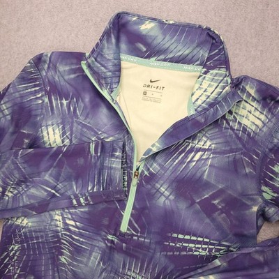 Nike Pro Dri-Fit Runner Women's M Purple Tie-Dye Print Half-Zip Pullover