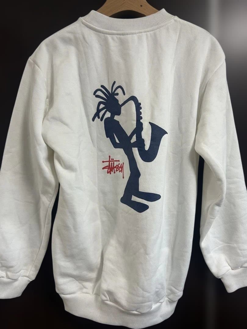 Stussy White Sweatshirt S saxophonist graphic casual unisex thumbnail 2