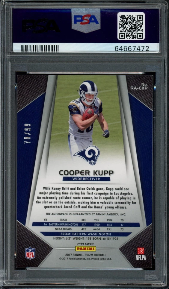 2017 Panini Prizm #CKP COOPER KUPP Green Scope Prizm Rookie Auto /99 PSA 9 MINT! - Image 2 of 2
