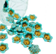 6 Czech Glass Baby Bell Flower Beads - turquoise Blue 6x4mm