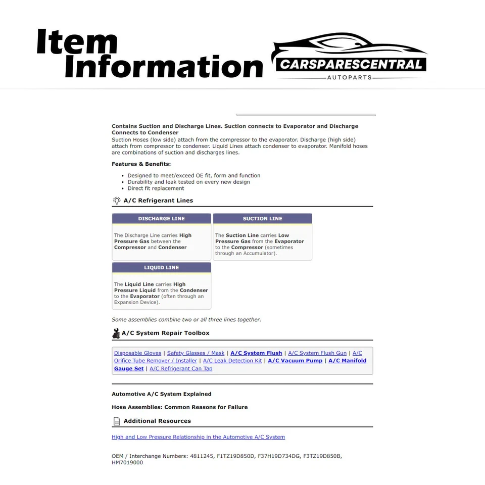 Conjunto de manguera de aire acondicionado para Ford Explorer 1991-1993 Mazda Navajo 1992-1993 Foto 3 de 3