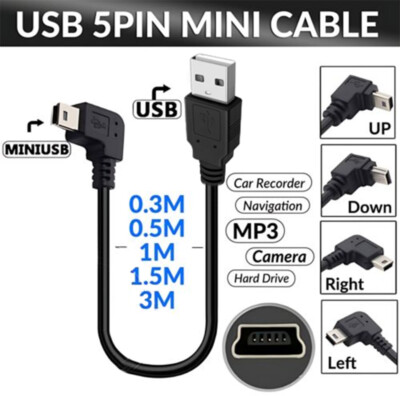 USB-A 2.0 Stecker-abgewinkelt 90Grad USB Mini 5Pin Stecker Kabel Adapter 0,3-3 m