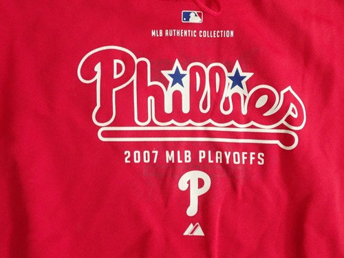 2007 PHILLIES PLAYOFFS MAJESTIC THERMA BASE RED HOODED SWEATSHIRT M - 第 2/5 張圖片