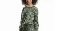 Splendid Womens Crew Neck lounge top Green Camouflage Size XS