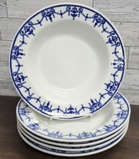 Iroquois China Syracuse NY Porcelain Wide Rim Soup Bowl Blue Indie Print RARE