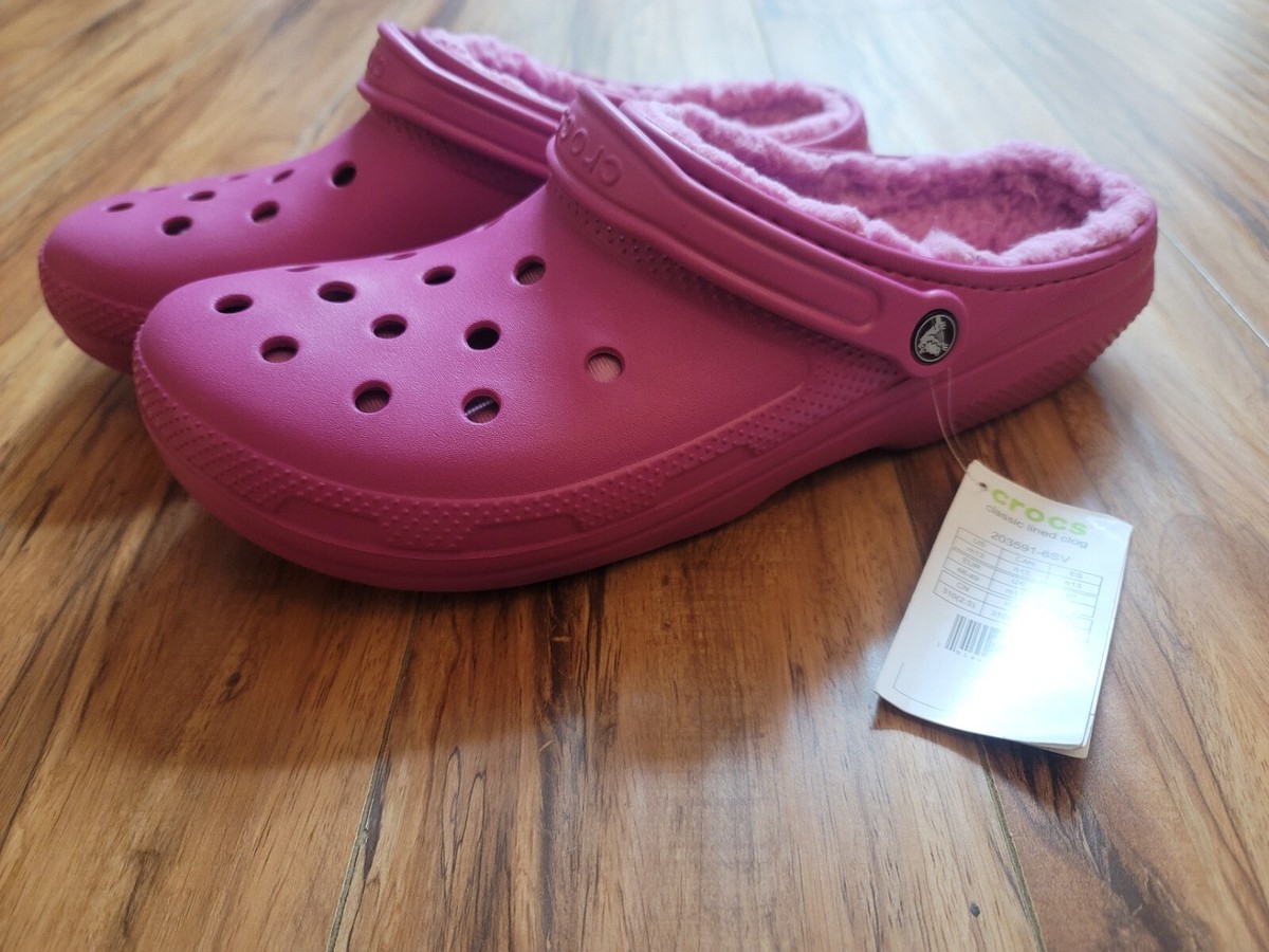 Crocs Classic Lined 203591-6SV Unisex Fuchsia PINK Fun Comfort Clog Size M6, W8 Crocs Classic Lined Clog Hyper Pink – World of Clogs main image 2
