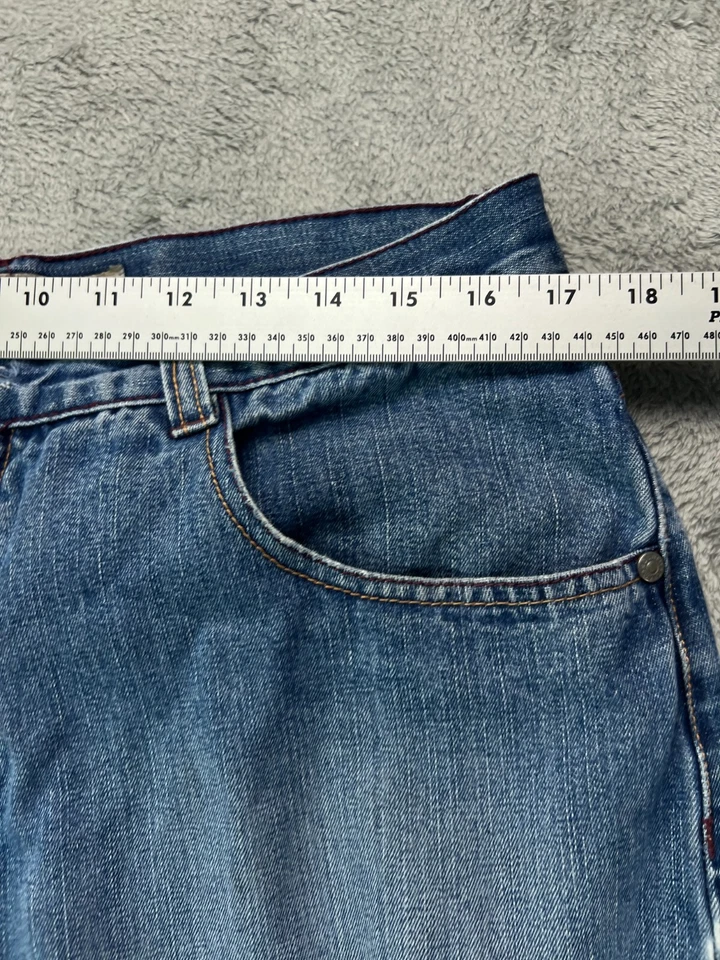 Chams Mens Jeans 36 Blue Jean Denim Straight Wide Leg Distressed Actual 34x29.5 - Image 4 of 4