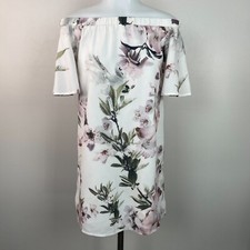 Lulus Shift Dress Small Ivory Floral Off-the-Shoulder Short Sleeve Women's