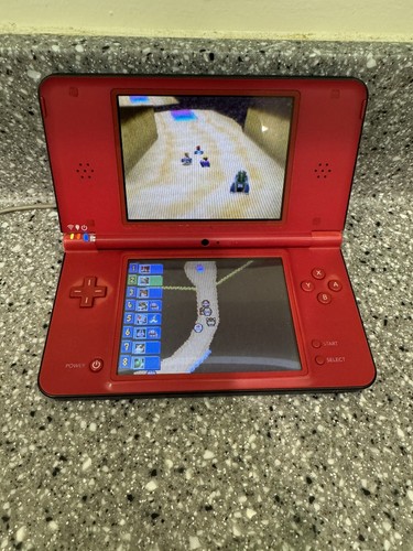 Nintendo DSi XL Console Red Mario working Broken Hinge