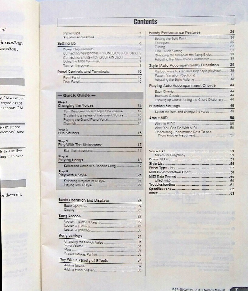 Yamaha PSRE203 YPT200 Digital Keyboard Original Users Operating Owner