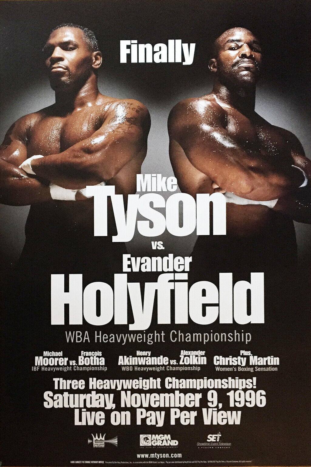 Tyson Vs Holyfield Ii Bite Fight 1997 Mgm Poster Vintage Tin Metal