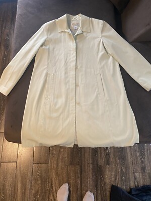 Talbots Long Pastel Lime Green Trench Coat/jacket Womens Button Up 