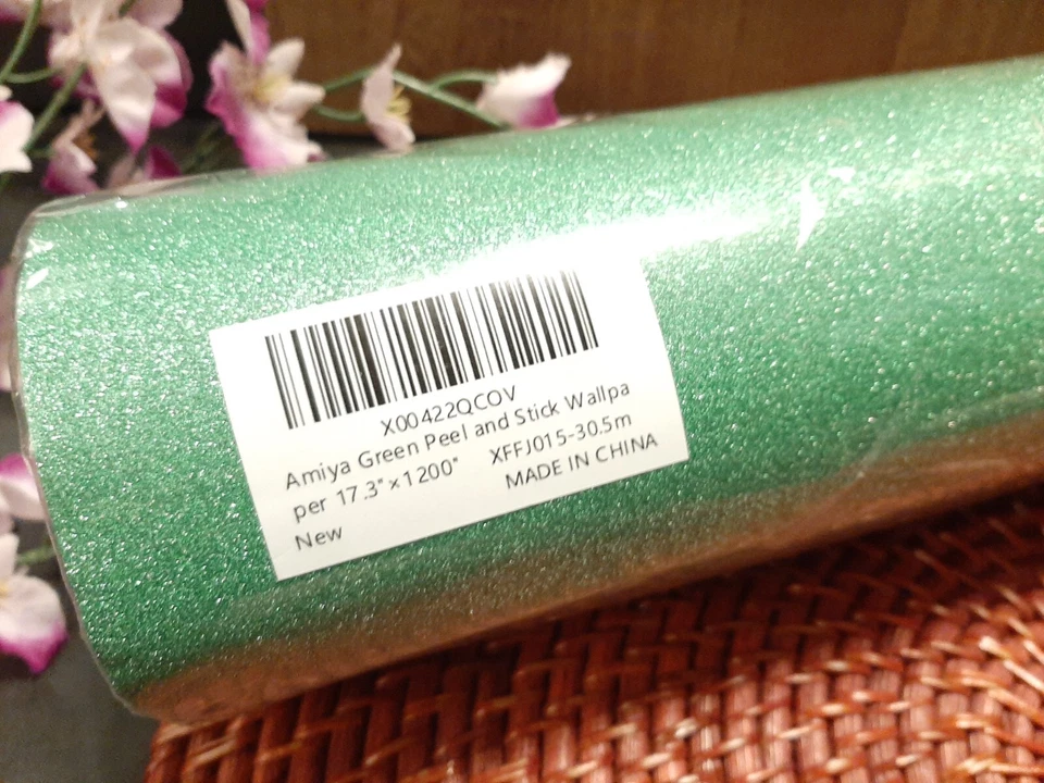 Amiya Green Glitter Vinyl Contact Paper 17.3"×1200" Peel & Stick Wallpaper 144sq - Image 3 of 4