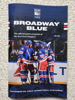 Broadway Blue New York Rangers Program November 30, 2024 vs Montreal Canadians