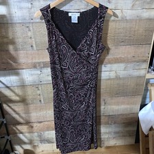 Nine West Brown White Faux Wrap Dress Woman’s Medium Classic 1221