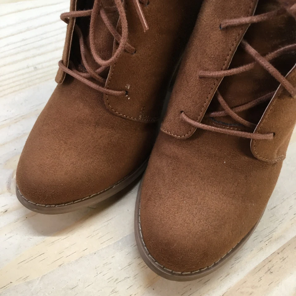 Call It Spring Boots Womens 6 Lace Up Heels Ankle Bootie Brown Faux Leather - Image 4 of 4