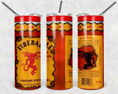 FIREBALL HOT CINNAMON WHISKEY 20 OZ STAINLESS STEEL TUMBLER CUP + LID & STRAW