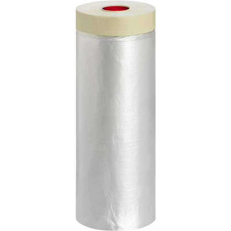 Rouleau plastique masquage 270 cm avec scotch de peintre intégré pour chantier de peinture propre