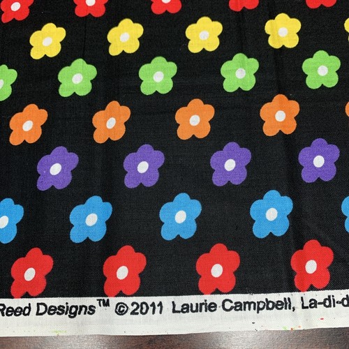 Patty Reed Designs La-Di-Draw Multicolor Flowers on Black Fabric 1 1/4 Yds - Picture 4 of 12