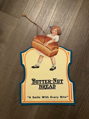 Antique BUTTER NUT BREAD Hanging advertising Cardboard Sign little girl! 1930s