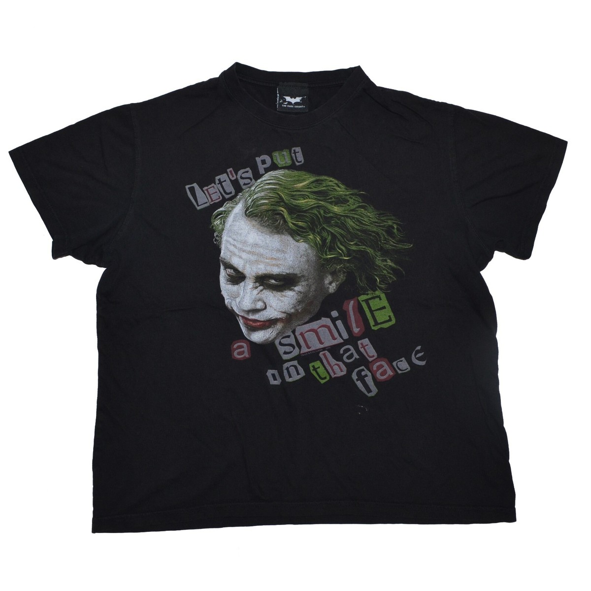 Batman Dark Knight Movie Joker T Shirt size XL Black Smile