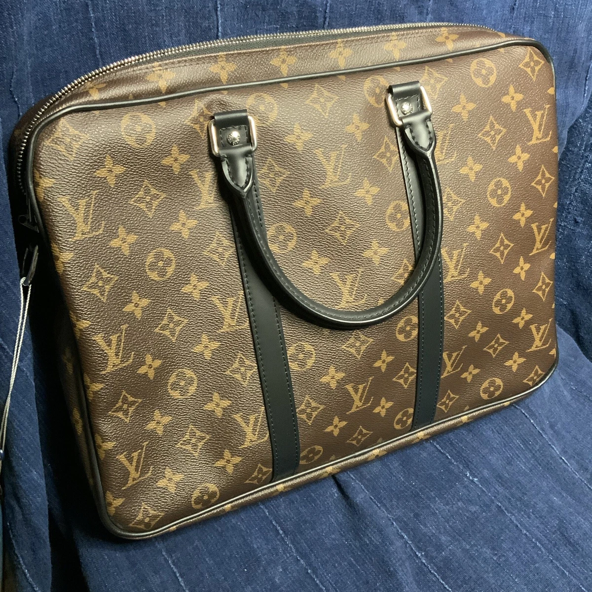 Louis Vuitton Briefcase Porte-Documents Voyage Monogram Macassar PM  Black/Brown in Coated Canvas/Leather with Silver-tone - US