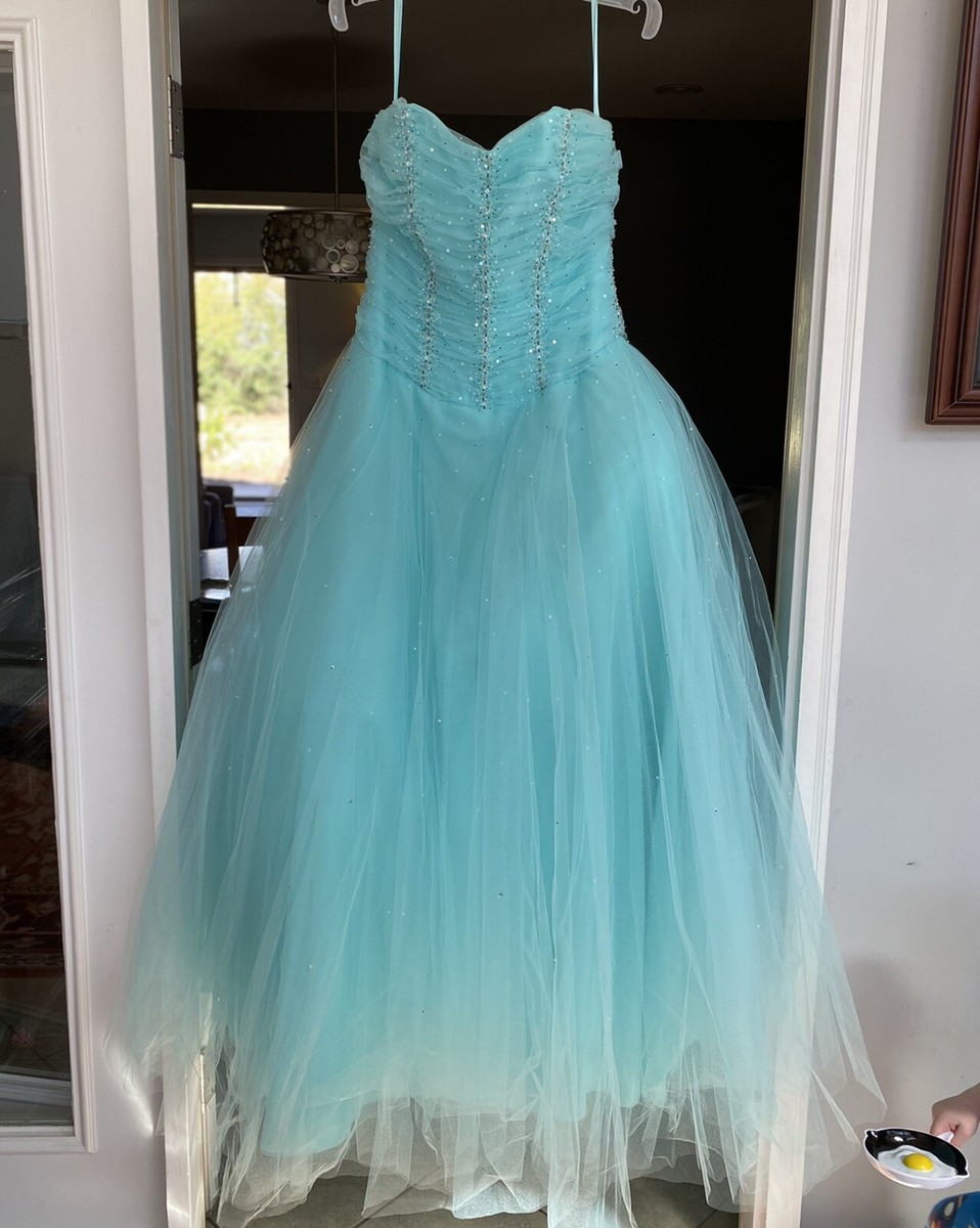 Mori Lee By Madeline Gardner Aqua Metallic Beaded Prom/Pageant Dress Size  11/12
