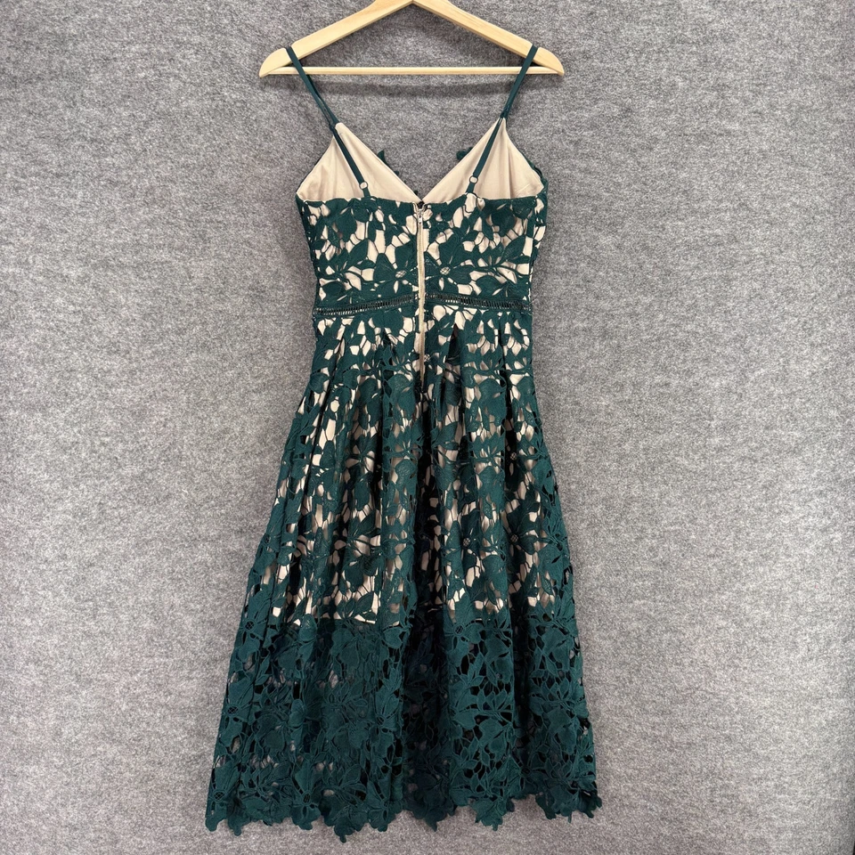 Vestido Love...Ady Feminino S Pequeno Verde Floral Bainha de Crochê Midi Zíper Decote V - Imagem 2 de 4