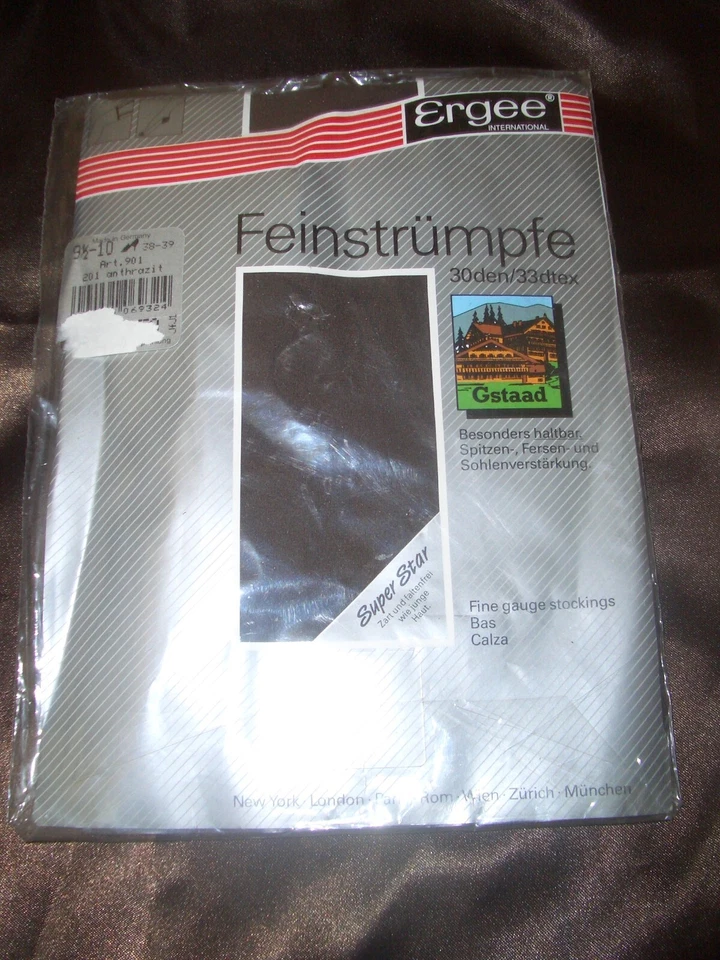 VINTAGE Ergee Gstaad Nylons Straps Strümpfe Gr. 9,5-10 anthrazit Stockings OVP - Bild 1 von 2