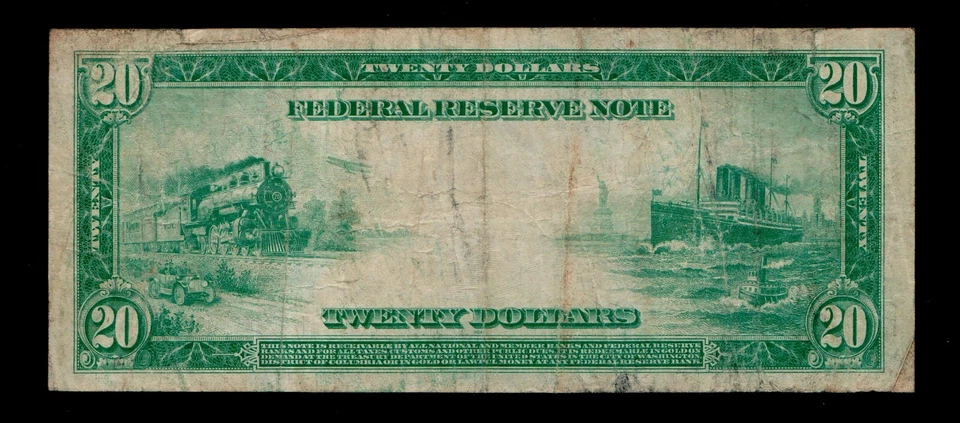 $20 1914 Lg Size Federal Reserve Note. Dallas Free Shipping #49 - Image 2 of 2