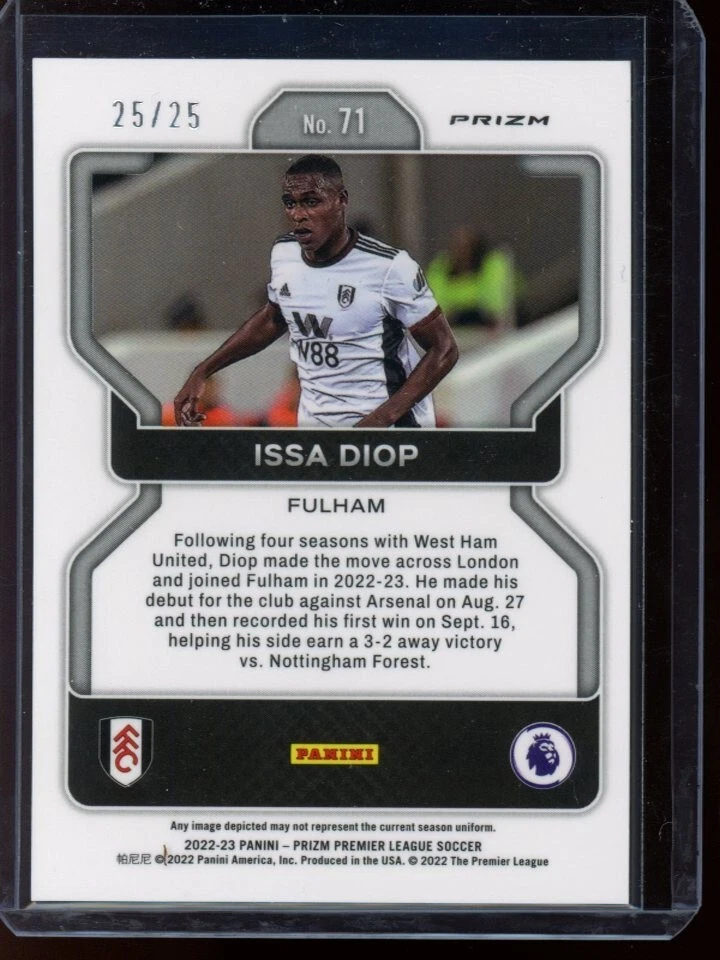 2022-23 Panini Prizm EPL Issa Diop 25/25 Blue Mojo Prizm #71 - Fulham - Image 2 of 2