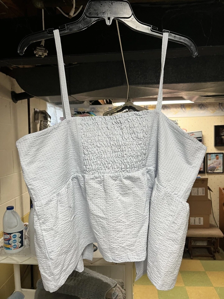 NUEVO CON ETIQUETAS J. Top corto Crew Seersucker para mujer con lazo delantero - talla XX grande Foto 2 de 4