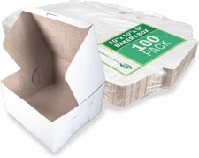 White Bakery Box 10"x10"x5.5", Lock Corner, Case of 100, Recyclable
