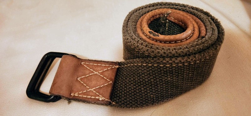 Vintage Y2K Abercrombie & Fitch Green D-Ring Cotton Webbing Belt Leather Accents