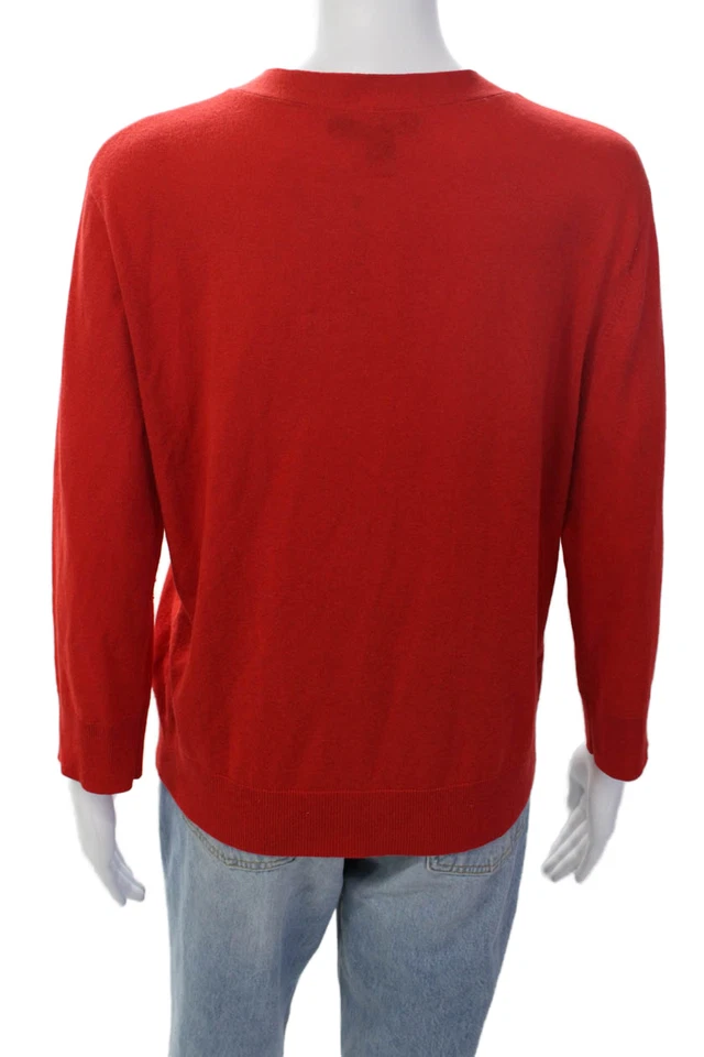 Cárdigan suéter rojo DKNY de manga larga con cuello en V con botones talla L para mujer Foto 3 de 4