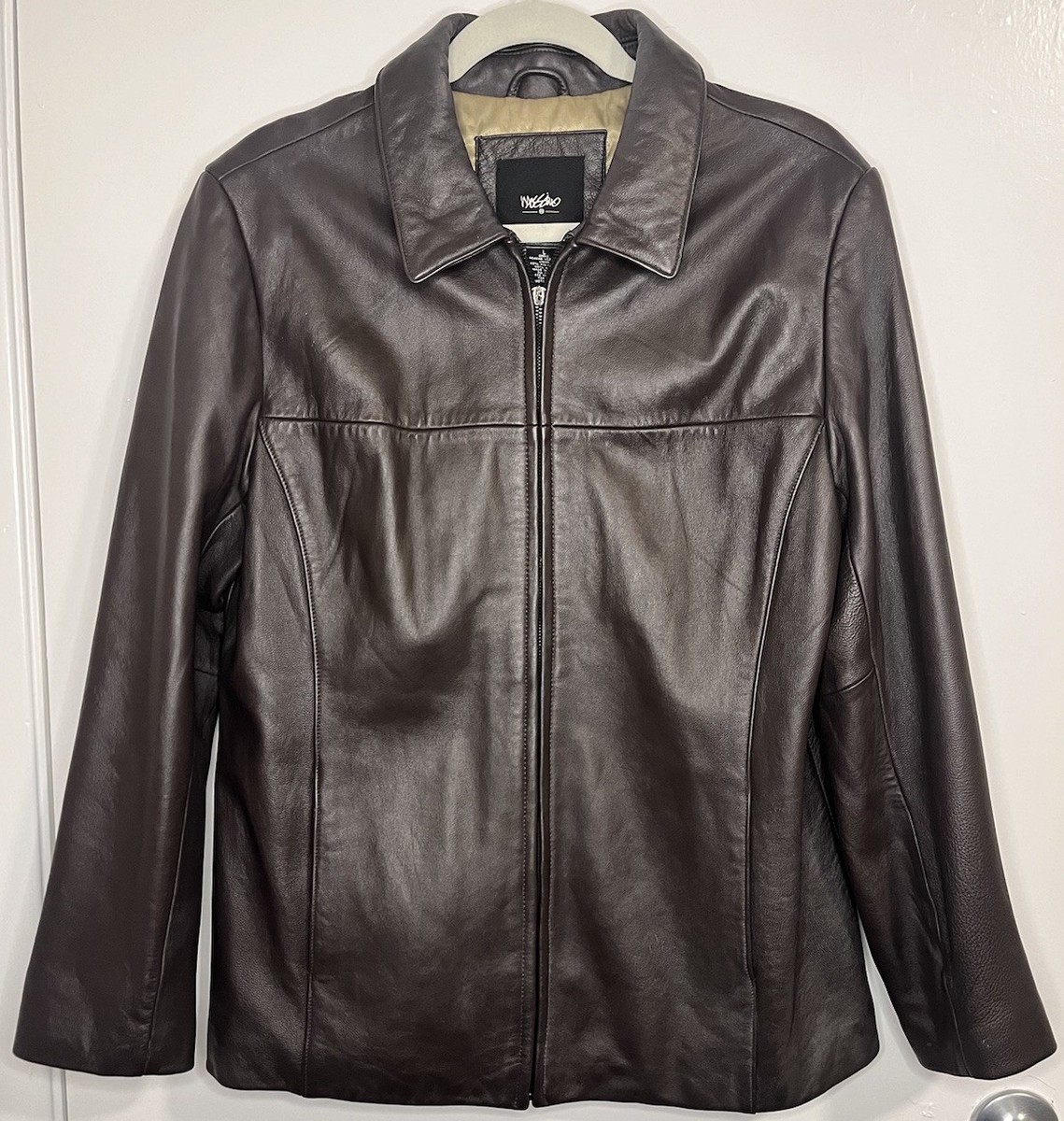VTG Mossimo Men's Genuine Leather Jacket Zip Pockets Dark Brown