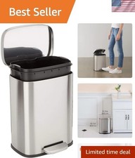 Compact Brushed Stainless Steel Trash Can - 3.2 Gallon Soft-Close Pedal Design