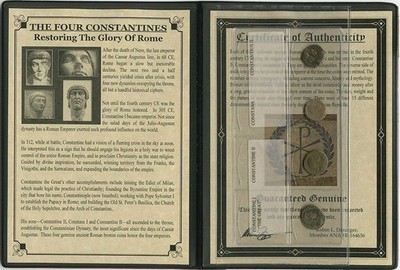 Four Constantines Album Roman Bronze Coins Certificate of Authenticity 305 C.E.