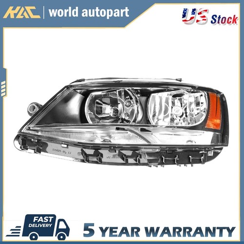 Left Headlight Assembly Halogen For 11-18VW Jetta 1.4T/2.0L Chrome Housing Amber