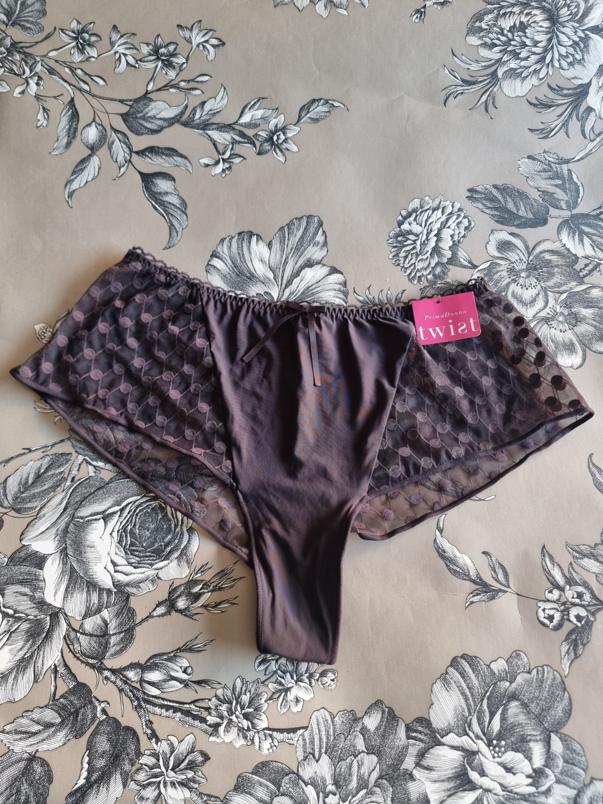 PRIMADONNA LIGNE TWIST SLIP CULOTTE MARRON POIS NEUVE ETIQUETTE