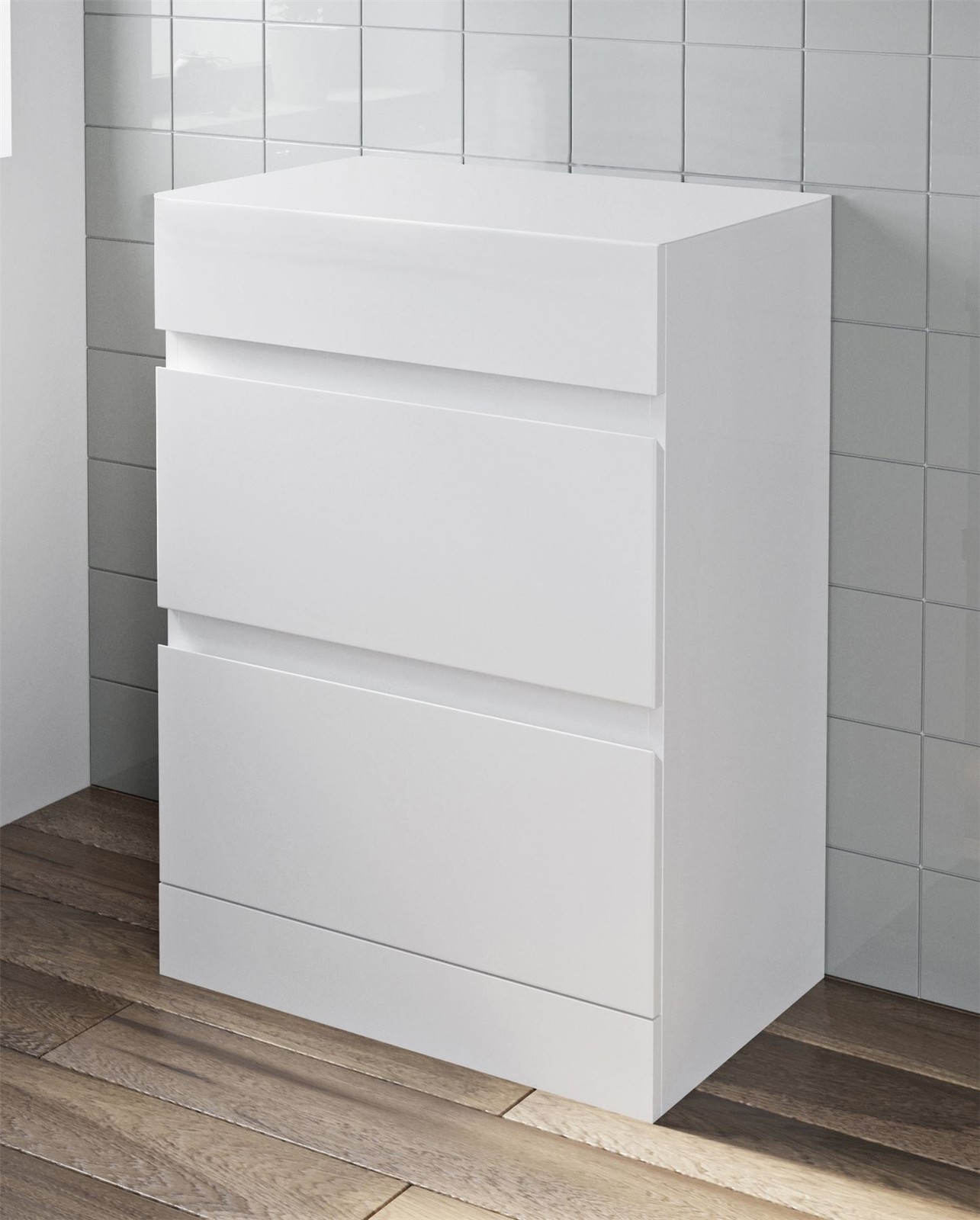 600mm Bathroom Countertop Vanity Drawer Unit Floor Standing White Gloss